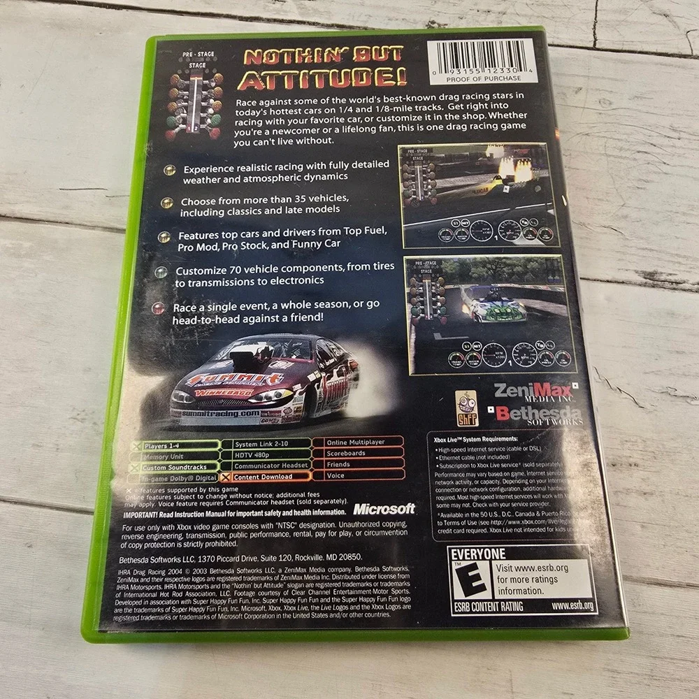 IHRA Motorsports Drag Racing 2004 Xbox Original CIB Bethesda Softworks Racing